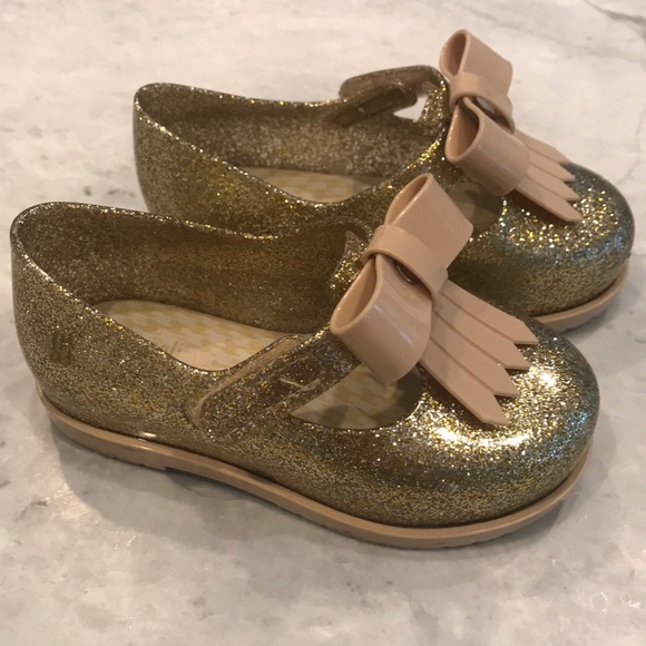 Mini Melissa size 7 gold glitter Mary Janes - Picture 2 of 5